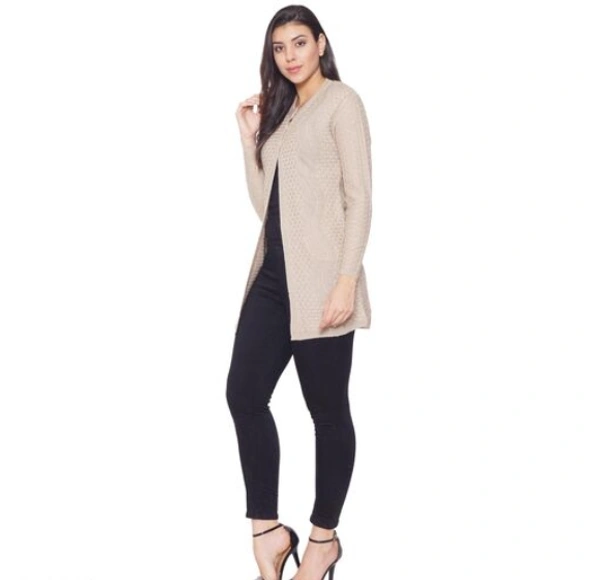 CALPTON  Self Design/Knitted Design  Acrylic Cream Full Sleeves  Long Cardigan/ Shrug Beign - M, Cream, Acrylic, Pack of1